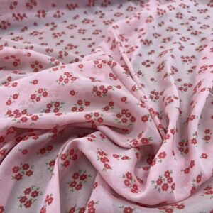 P247 - 100% Polyester - Chiffon -Dainty Rose Pink Dainty Daisies on a Candy Floss Pink Background- 150cm wide - $12.00 per mtr
