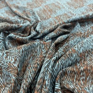 P253 - 100% Polyester - Fine Georgette -Very limited Stock - Abstract Lines in Teal and Brown  - 150cm wide - $22.00 per mtr