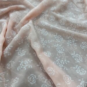 P255 - 100% Polyester - Chiffon - Apricot with Apricot Flowers- 150cm wide - $12.00 per mtr