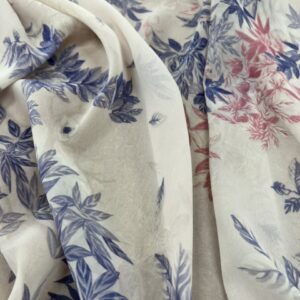 P257 - 100% Polyester -Soft Georgette - Soft Pink with Pink and Purple Leaves- 150cm wide - $18.00 per mtr