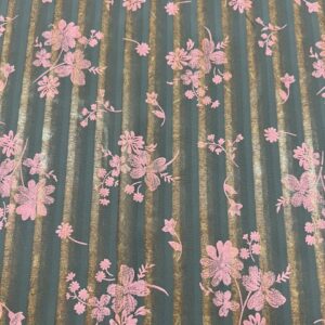 P258 - 100% Polyester -Pleated Chiffon - Black Ribbon Effect Chiffon with Deep Burgundy Flowers - 150cm wide - $21.00 per mtr