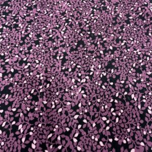P272 - 100% Polyester - Georgette - Aubergine and Pink Tiny Leaves on Black - 148cm wide - $18.00 per mtr