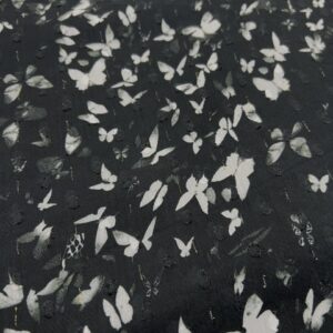 P273 - 100% Polyester - Chiffon - Black with White Butterflies , Texture and a Bit of Gold Thread - 148cm wide - $18.00 per mtr