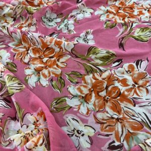 P274 - 100% Polyester - Chiffon - Barbie Pink with large flowers - Funky and Very Limited Stock- 148cm wide - $16.00 per mtr