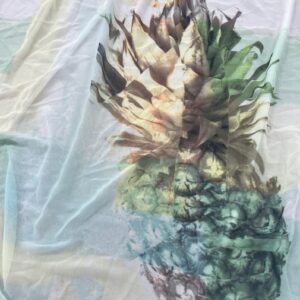 P276 - 100% Polyester - Chiffon -Blues, Green, Lemon and White Background with a Very Large Colourful Pineapple - 148cm wide - $21.00 per mtr