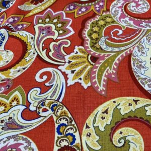P284 - 100% Polyester - Chiffon - Vibrant Orange with Extra Large Flowers in Blue and yellows - 150cm wide - $16.00 per mtr
