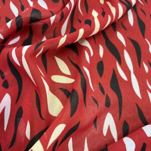 P286 - 100% Polyester -Georgette - Deep Red with Flecks of Black, White and Lemon - 145cm wide - $18.00 per mtr