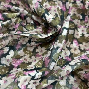 P287 - 100% Polyester -Chiffon - Two Tones Sweet Pink Flowers with Green - 145cm wide - $16.00 per mtr