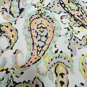P294 - 100% Polyester - Georgette - Very Large Abstract like Pasley's in Mint, yellow, Brown, Tan on Cream - 150cm wide - $18.00 per mtr