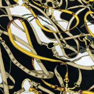 R102 - 100% Rayon - Strapping of Tan, Black and White - Versage Looking - 145cm wide - $24.00 per mtr