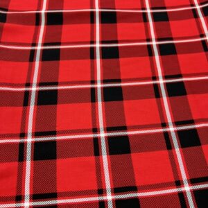R107 - 100% Rayon - Wide Width Red and Black Checks - White Pin Stripes - 145cm wide - $22.00 per mtr
