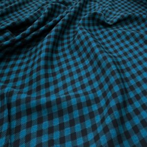 R108 - 100% Rayon - 5mm Square Teal and Black Gingham -  143cm wide - $18.00 per mtr