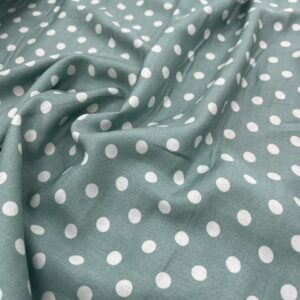 R111 - 100% Rayon - Vintage Mint with 8mm Off White Spots - Super Cute !! - 145cm wide - $18.00 per mtr