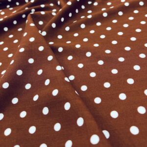 R121 - 100% Rayon - Brown with 5mm White Spots - 145cm wide - $18.00 per mtr