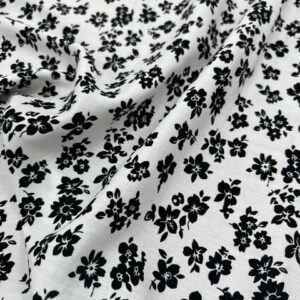 R125 - 100% Rayon -Sweet Clusters of Black Flowers on Crisp White - 145cm wide - $18.00 per mtr