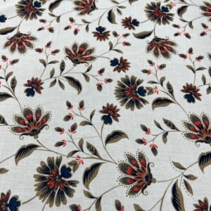 R127 - 100% Rayon - Off White Background with Floating Teal and Orange Flowers - 145cm wide - $18.00 per mtr