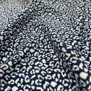 R128 - 100% Rayon - Sweet Navy Abstract Circles like shapes on Off White  - 150cm wide - $18.00 per mtr