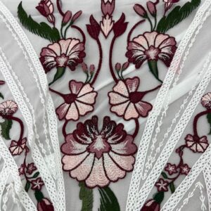 OW377 - Rosa  Burgundy - Stunning - 100% Rayon Embroidery on a Nylon Tulle base - 155cm wide - $79.00 pm - NOW $10.00 Special
